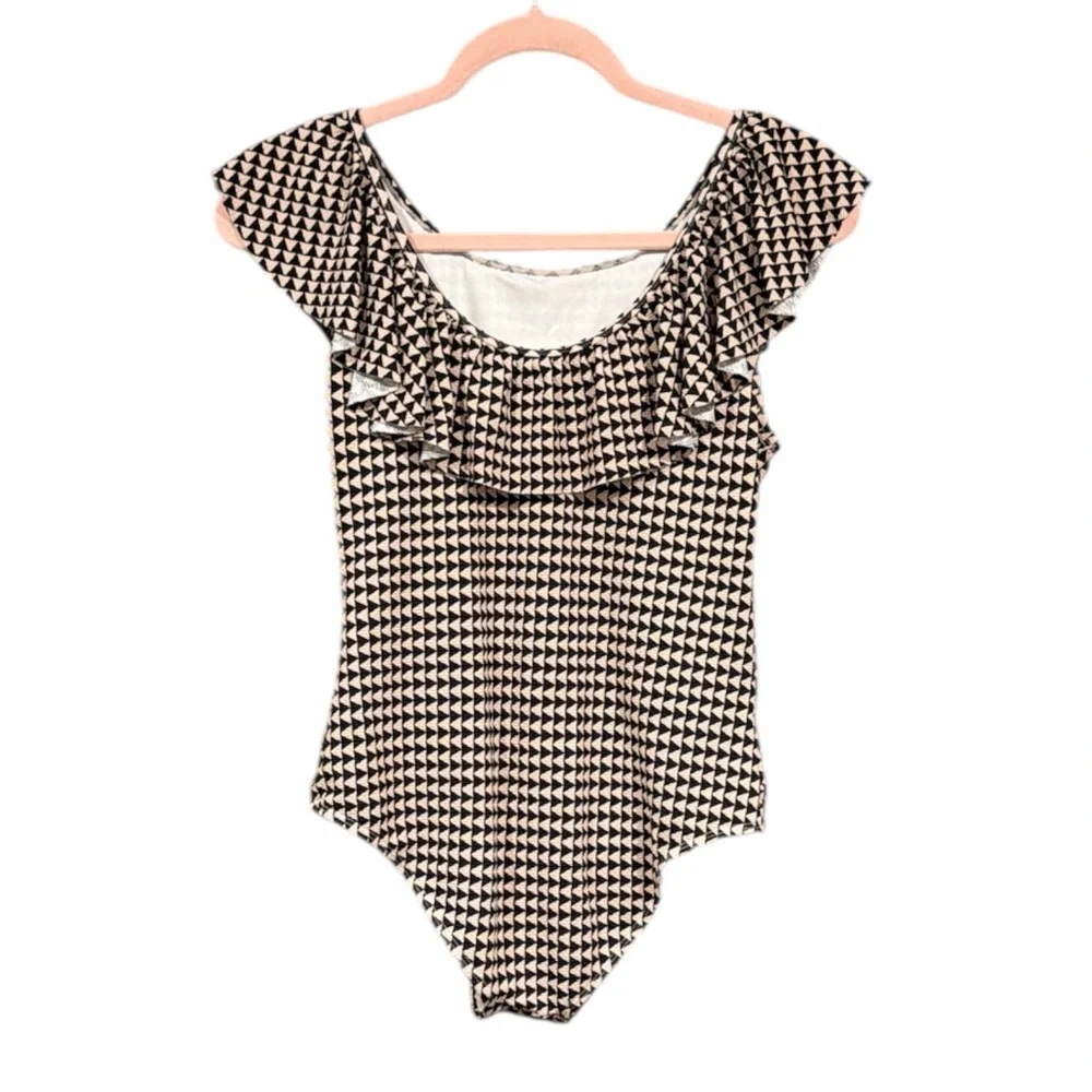 Janie and Jack‎ Girl’s Marshmallow Fluff Geo Print Ruffle Swimsuit Size 18